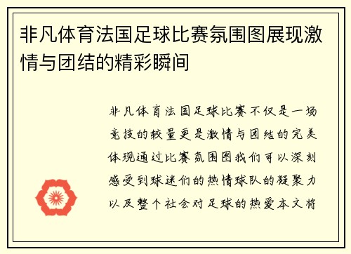 非凡体育法国足球比赛氛围图展现激情与团结的精彩瞬间