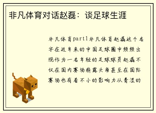 非凡体育对话赵磊：谈足球生涯